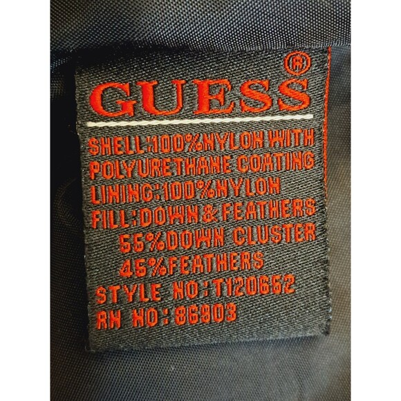 Guess Women’s Down Puffer Jacket Black Embroidered Full Zip Ski Western Large - Picture 14 of 15